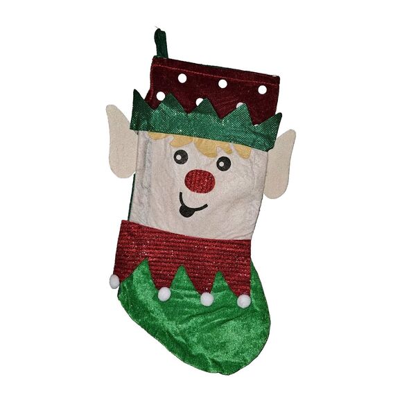 Elf Santa's Helper Handmade Felt Christmas Stocking Holiday Decor Never Used - Picture 1 of 5